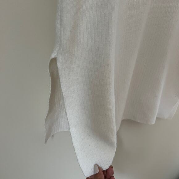 Athleta On the Town Cream with Black Trim Ribbed Knit Sweater Tunic Top Size M - Picture 7 of 16